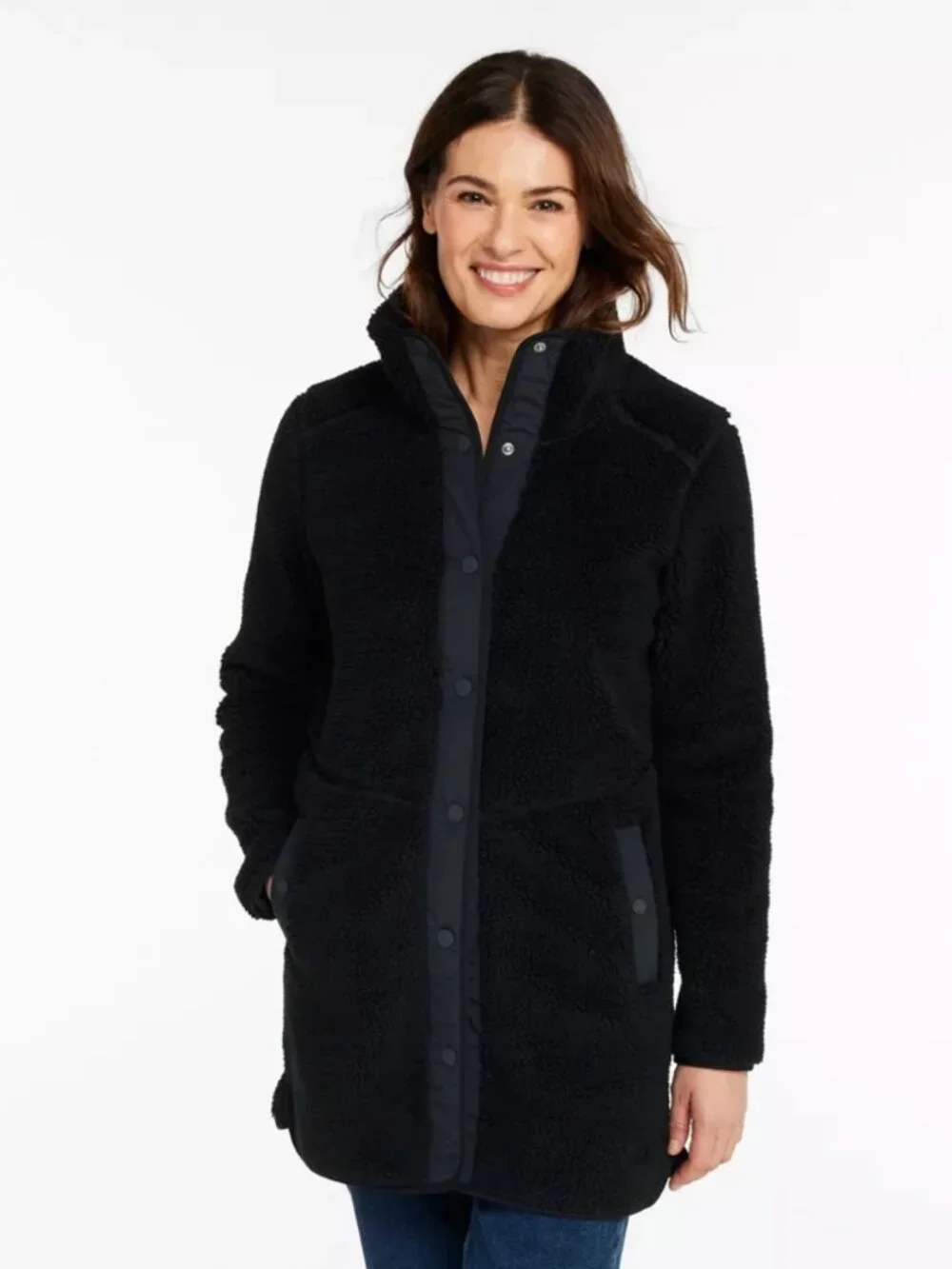 LLBean Sherpa Coat, black, size Petite Large - Picture 3 of 3